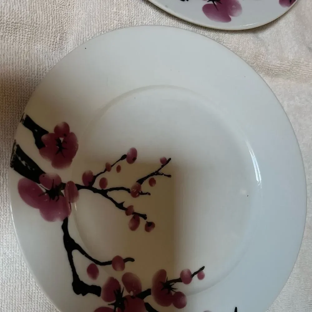Oneida Pink White Cherry Blossom 2 Saucers Salad Small Bite Fruit Plates 8 In